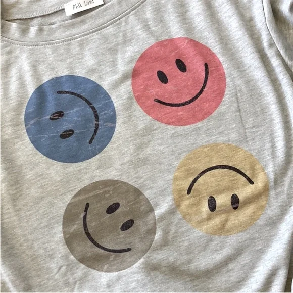 Smiley Face Grey Long Sleeve Pullover/Top - Picture 4 of 5